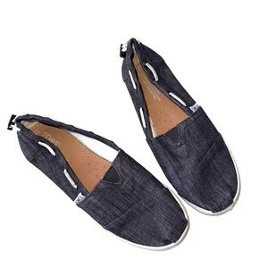 TOMS Youth Girls 4.5 Black Chambray Low Top Casual Slip on Shoes Bin5